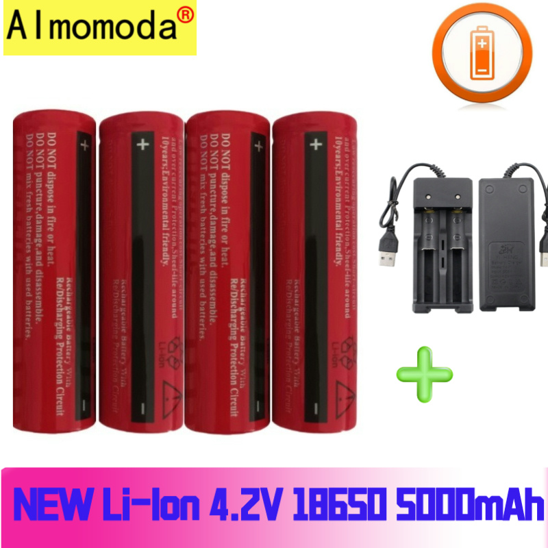 Authentic 18650 lithium 5000mAh rechargeable 4.2V large capacity imported battery, durable and free of screwdriver: green