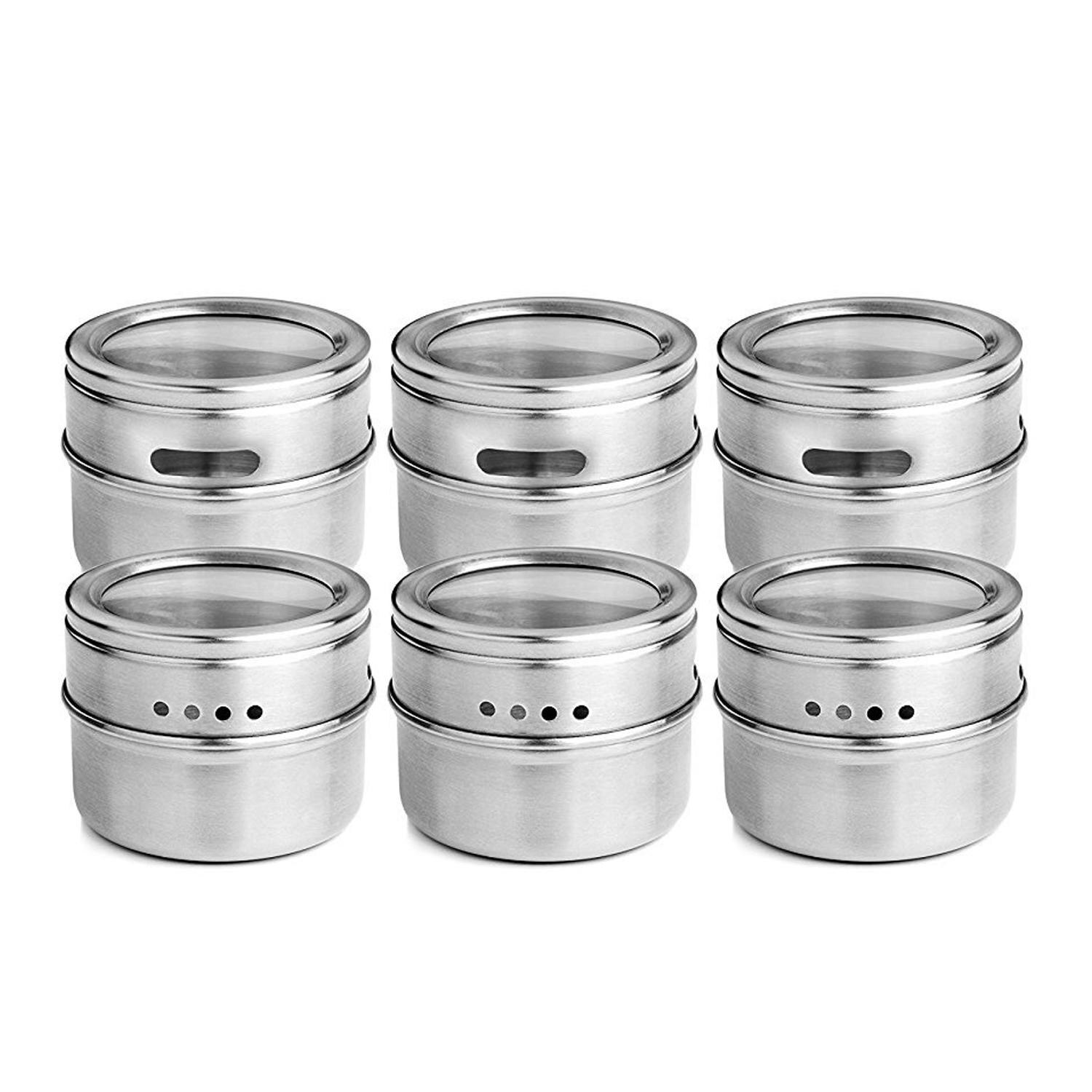 12 Stks/set Clear Deksel Magnetische Spice Tin Jar Rvs Spice Saus Opslag Container Potten Keuken Kruiderij Holde