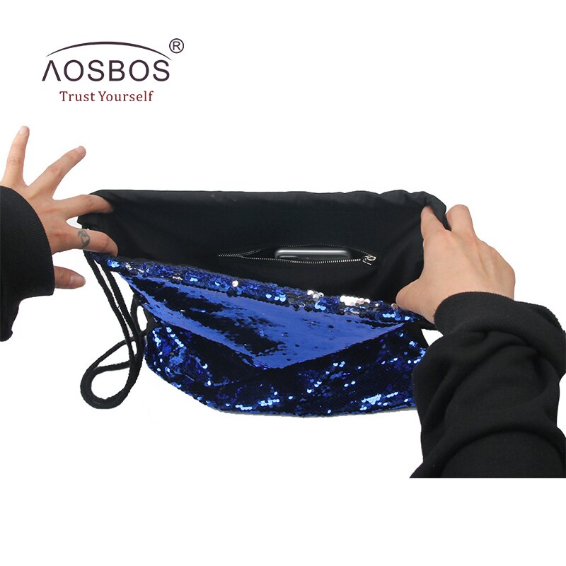 Aosbos Sequin Drawstring Backpack Foldable Sports Gym Bag Outdoor Women Men Training Fitness Bags Drawstring Bag for Shoes