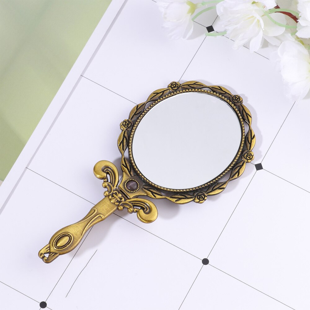 Espejo de bolsillo Vintage para maquillaje para niña, espejo pequeño plegable para cosmética, espejo de maquillaje para niña Mini, suministros de viaje (Color bronce, ovalado