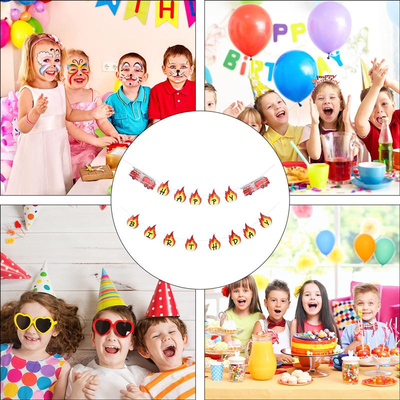 1 Set Fireman Banners HAPPY BIRTHDAY Banners Fire Fighter Buntings Birthday Banner Party Decoration