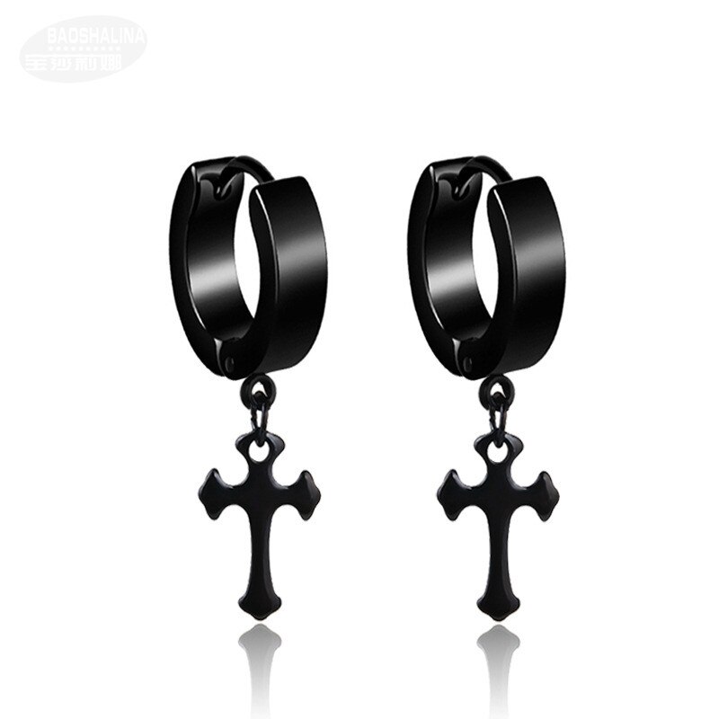 Heren Rvs Clip Oorbellen Zwart/Zilveren Kleur Kruis Gothic Punk Rock Stijl Sieraden