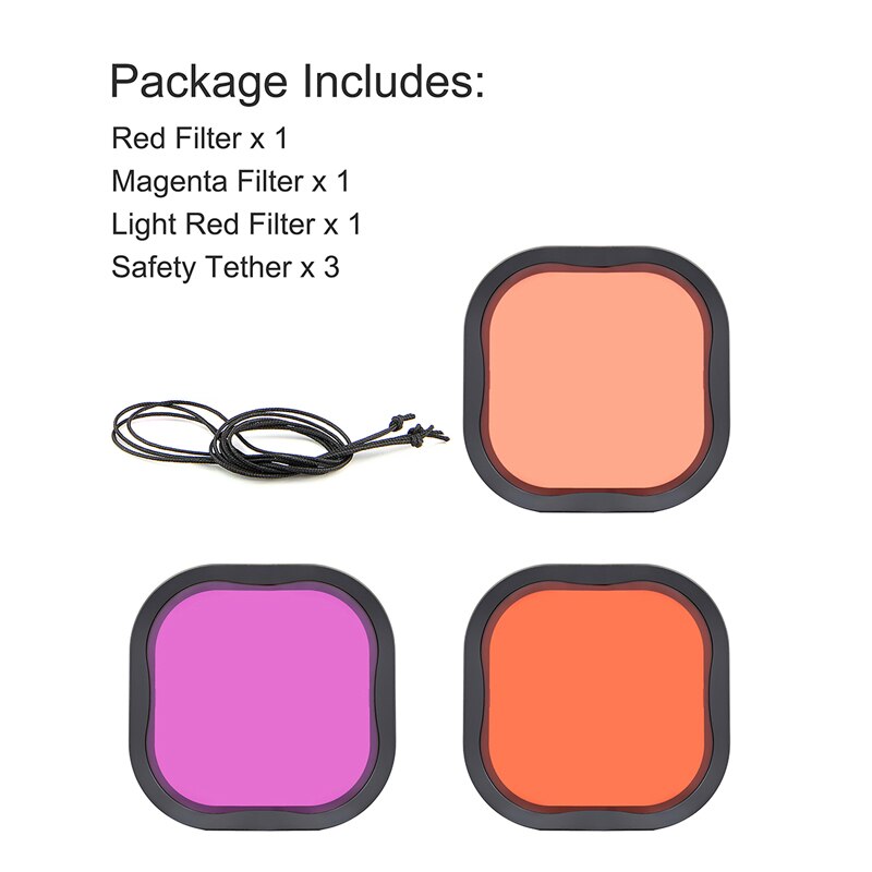 Kit de 3 uds. De filtros de Snorkel rojo, filtro de Color para objetivos para GoPro HERO 8, funda Carcasa protectora para filtro Go Pro 8