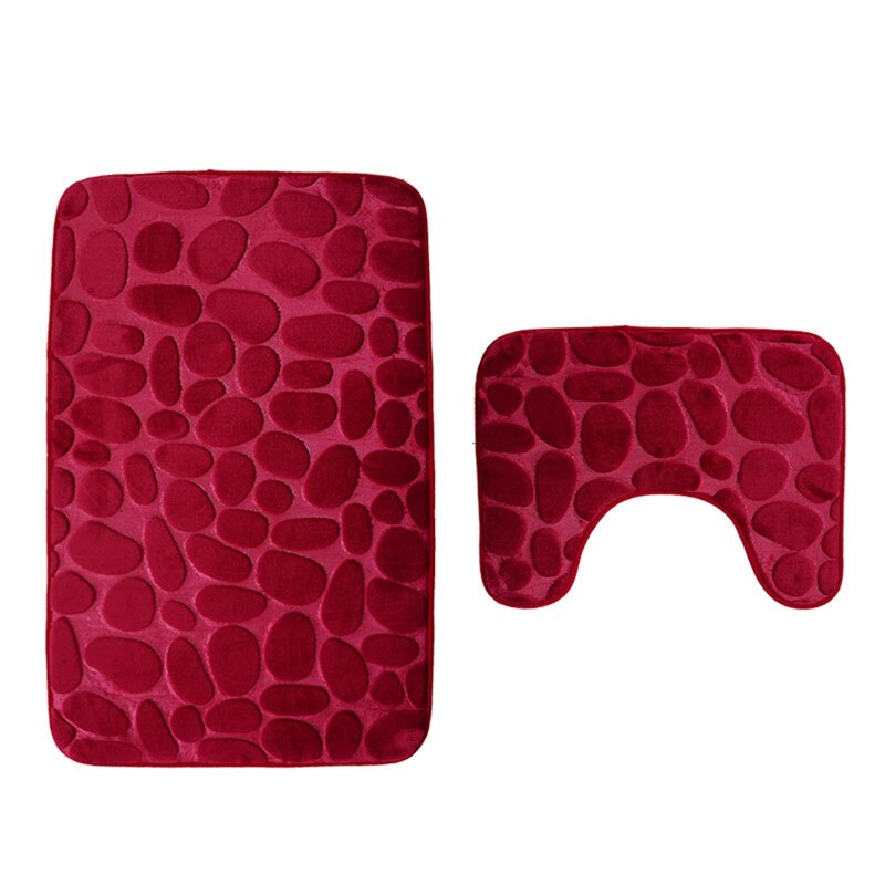2 stuks Anti-Slip Badmat Badkamer Tapijt Tapijt Set Flanellen Keuken Badmat Tapijt Badkamer Wc Tapijt Wasbare toilet Tapijt: Dark red