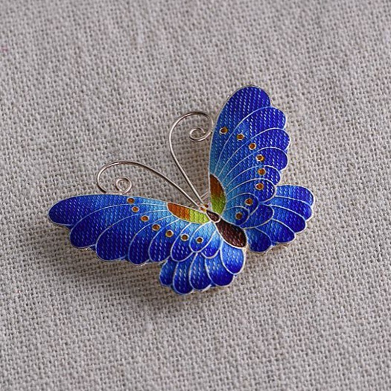 Bocai trend real  s925 silberschmuck, gebranntes blau, diy-accessoires und modische cloisonné-schmetterlingsbrosche für damen: Blau
