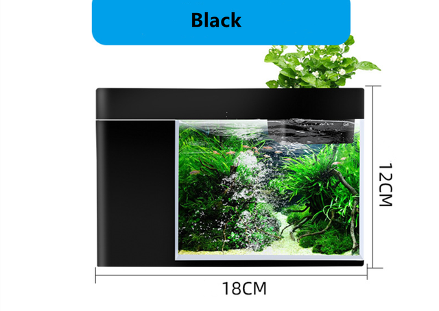 Desktop small aquarium, acrylic plastic aquarium, family, office, fish and flower aquarium landscape: black