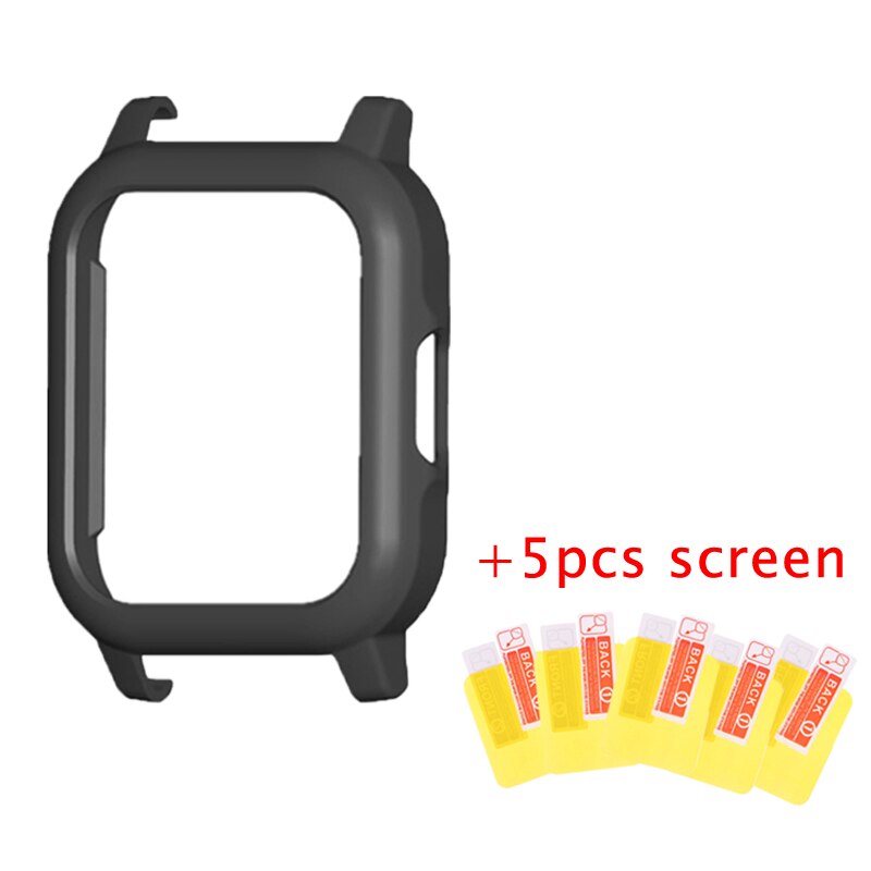 Protector Frame Case Voor Haylou LS02 Smart Horloge Pc Plastic Cover Shell Hard Frame Voor Xiaomi Haylou Ls02 Screen Protector film: Black