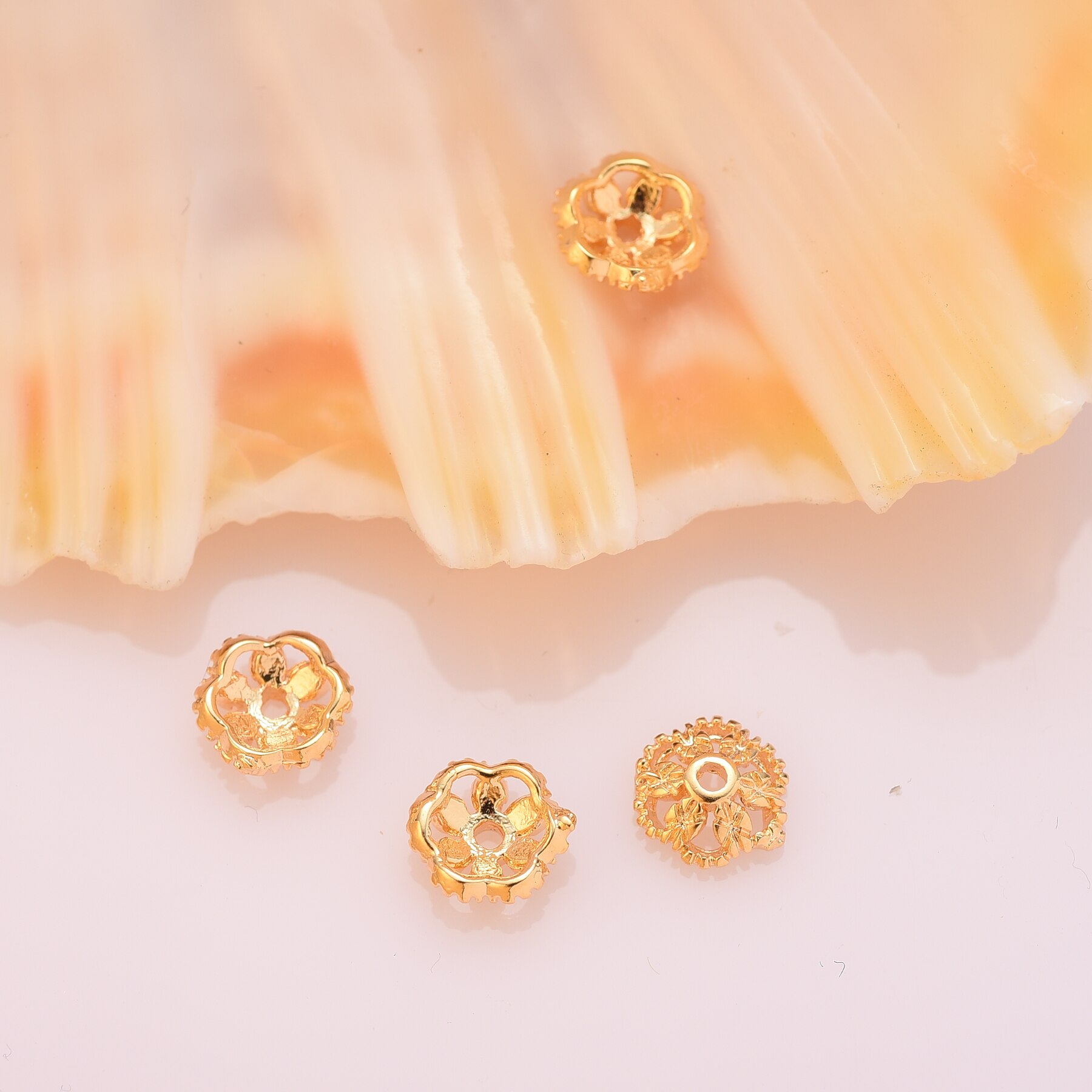 20 Stks/partij 18K Real Gold Plated Bloem Kraal Cap Earring Jassen Sieraden Maken Bulk Spacer Bead Voor Armband Ketting oorbel Diy