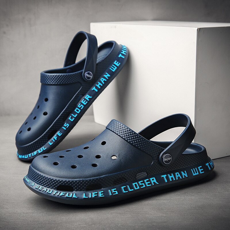 Blue Summer Sandals Men Outdoor Classic Beach Barefoot Shoes Black EVA Hole Shoes Sandals Men sandalias playa