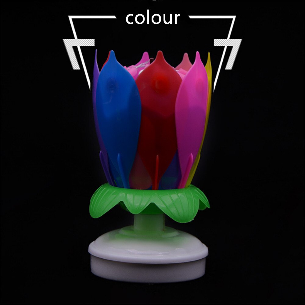 Podwójny lotos muzyka świeca urodzinowa kwiat obrotowy świecznik w kształcie kwiatu lotosu świeczka na tort urodzinowy: MultiColored