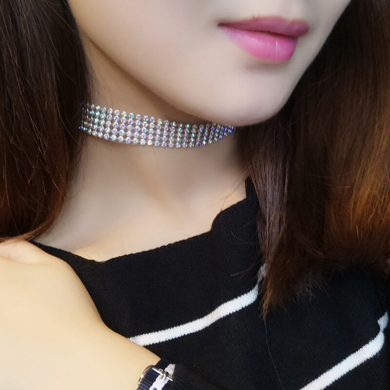 Crystal Rhinestone Choker Ketting Vrouwen Bruiloft Accessoires Zilveren Ketting Punk Gothic Chokers Sieraden Collier Femme #95027