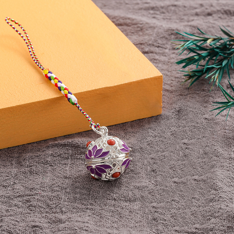 Cloisonne Caller Locket Colorful Braided Rope KeyChain Music Ball Aromatherapy Essential Oil Diffuser Trendy KeyRing Jewelry: Glazed