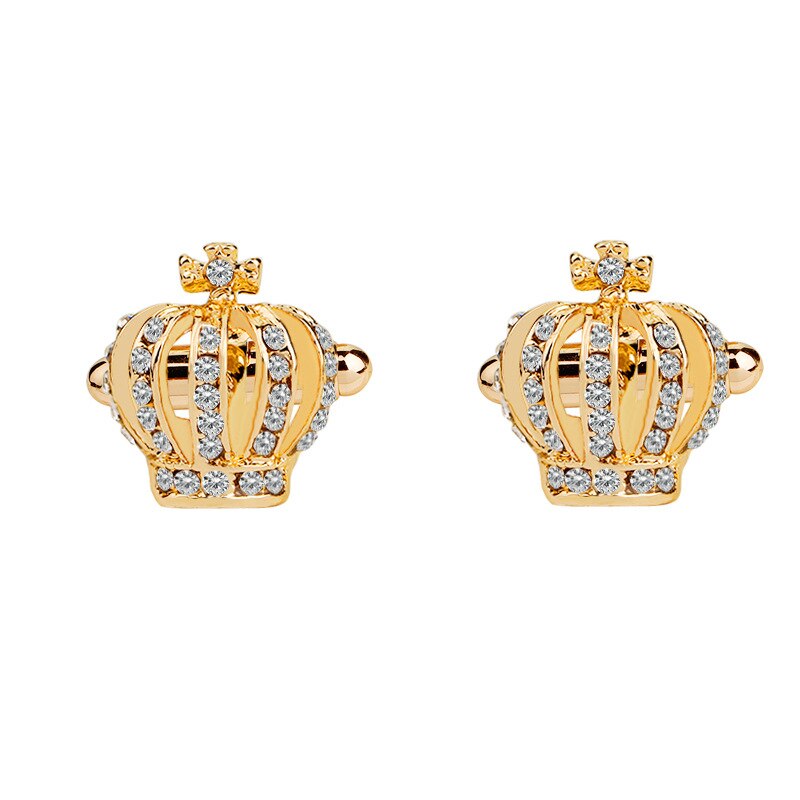 1 par luksus crystal rhinestone crown manchetknapper til mænd kvinder fransk skjorte bryllupsfest manchetknapper: Guld