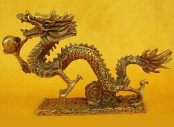 TB S0001 Chinese Bronzen Messing Dragon Beeldje Standbeeld Lange 13 cm
