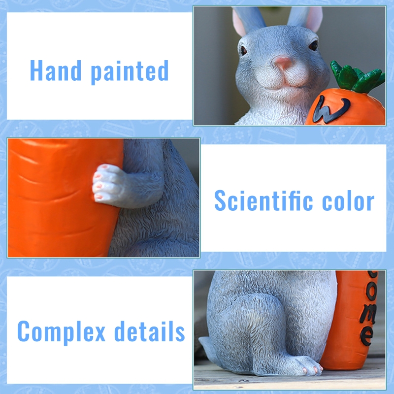 Polyresin Bunny with Carrot Decorations Spring Easter Decor Garden Statue Figurines Tabletopper Accessories 101A