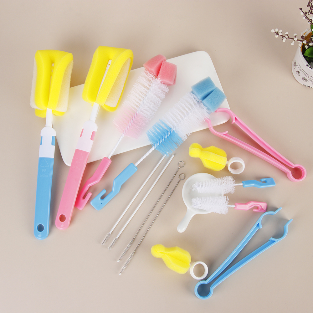 7Pcs Baby Bottle Brush Set Baby Nipple Milk Feeding Bottle Cup 360-degree Rotating Clean Sponge Spout Cup Brush Kit Cleaner Tool