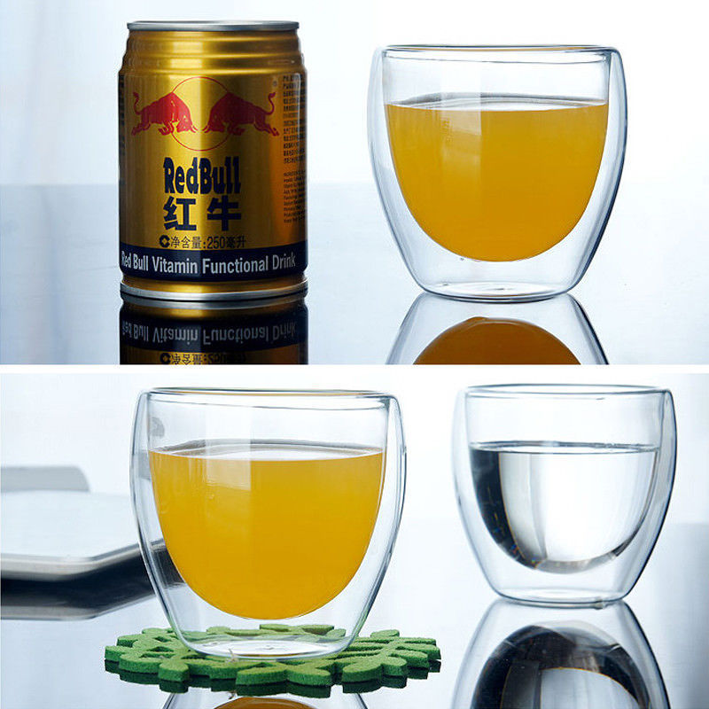Dobbeltvegget Glasskopp - 150ml til 450ml - Isolert Kaffe Te Krus - espresso, Vin, Øl glass