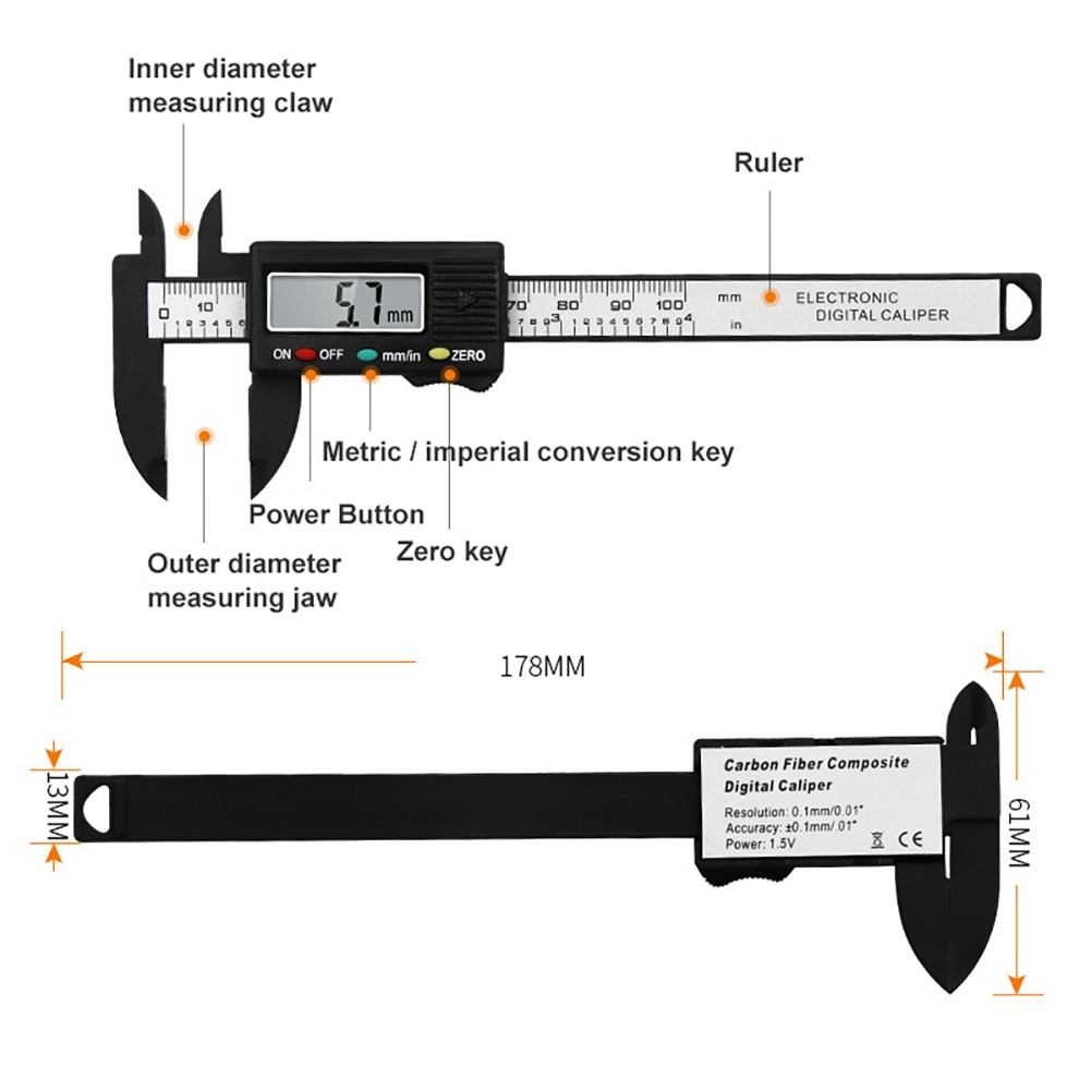 Electronic Digital Display Caliper 100mm MM / Inch High Precision LCD Vernier Caliper Gauge Measure Micrometer Measuring Tool