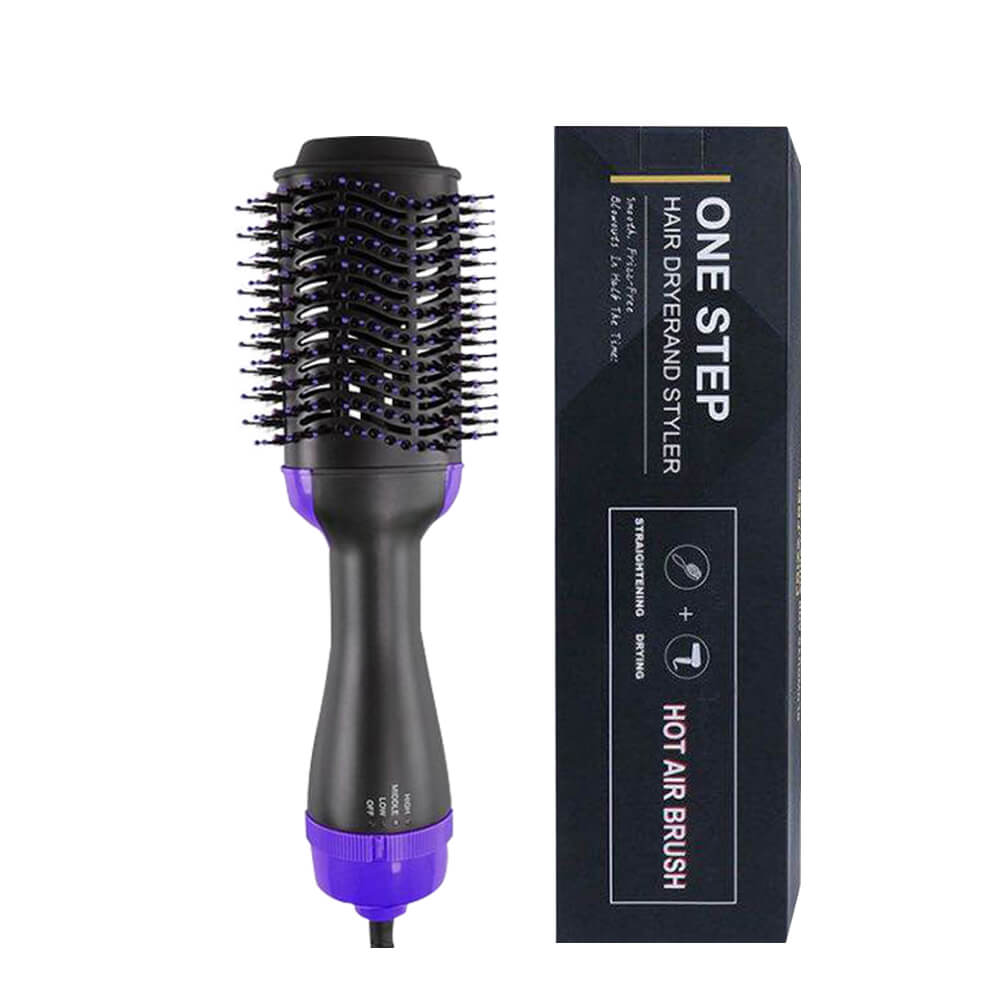 Secador de pelo 4 en 1, voluminizador, cepillo de aire , peine Alisador, rizador, Estilismo, cepillo eléctrico de iones negativos multifuncional: Púrpura / EU