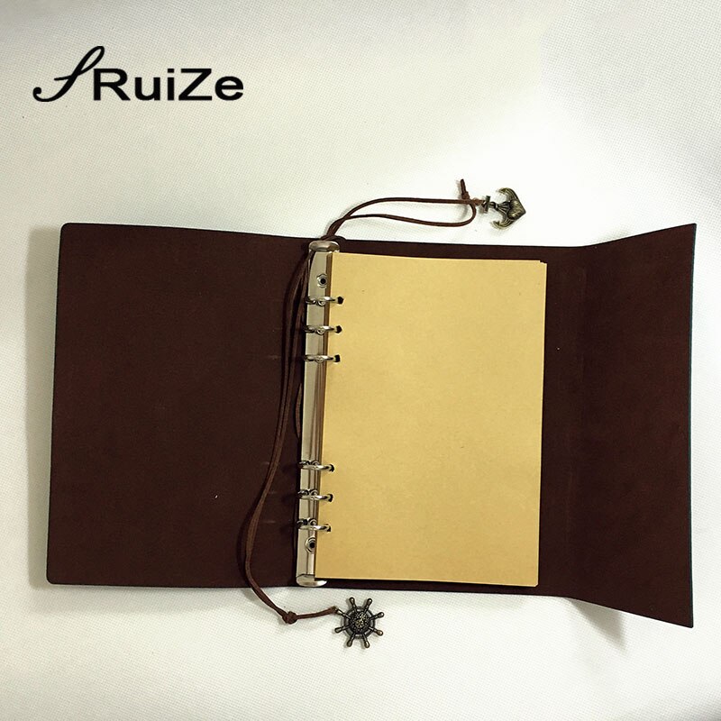 RuiZe Vintage travel journal A5 lederen notebook traveler notebook kraftpapier schetsboek dagboek leeg note boek 6 ringband