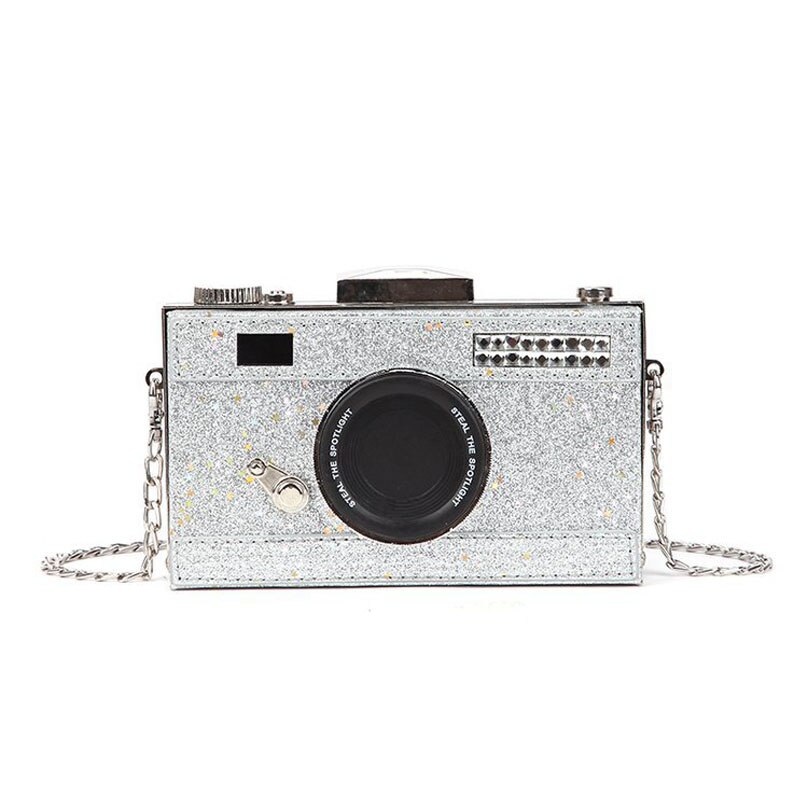 diamond purses crystal women clutch bag ladies clutch evening camera shape bag: SILVER WHITE
