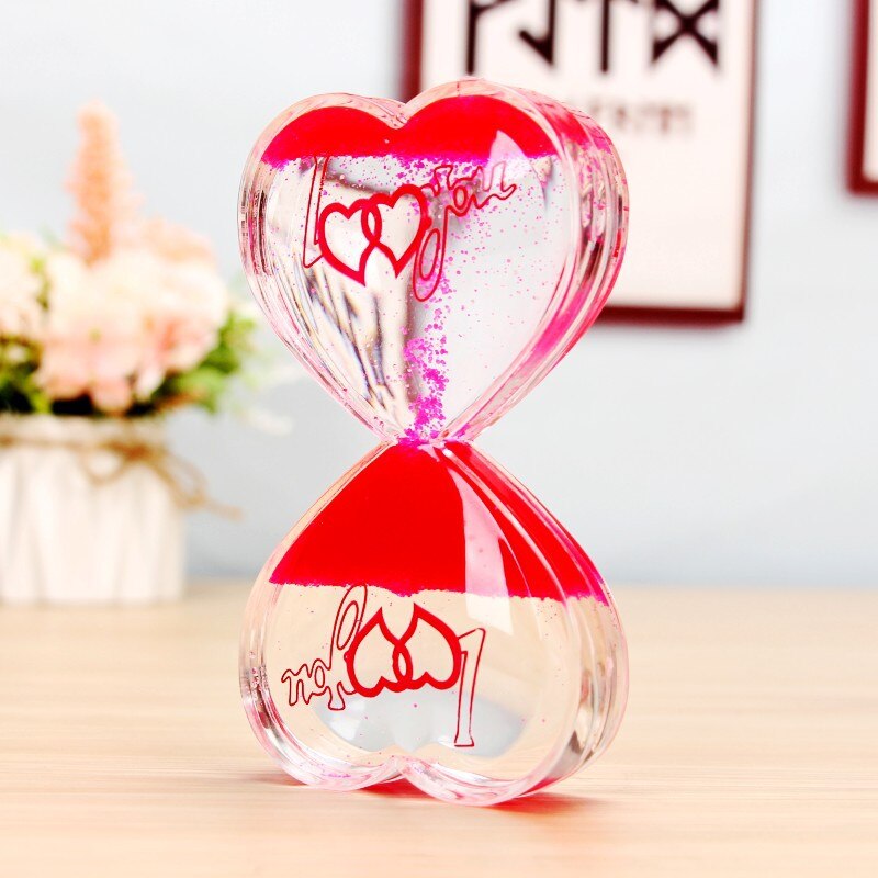 Valentine's Day Double Hourglass Liquid Timer Visual Timer Oil Liquid Motion Hourglass Floating Desk Heart Decoration Acrylic: red