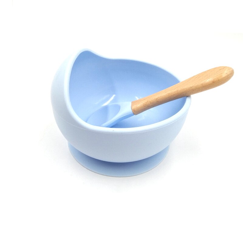 2 Pcs Baby Silicone Bowl Set Anti Complementary Food Spoon and Bowl Healthy Food Grade Child's Tableware: Blue