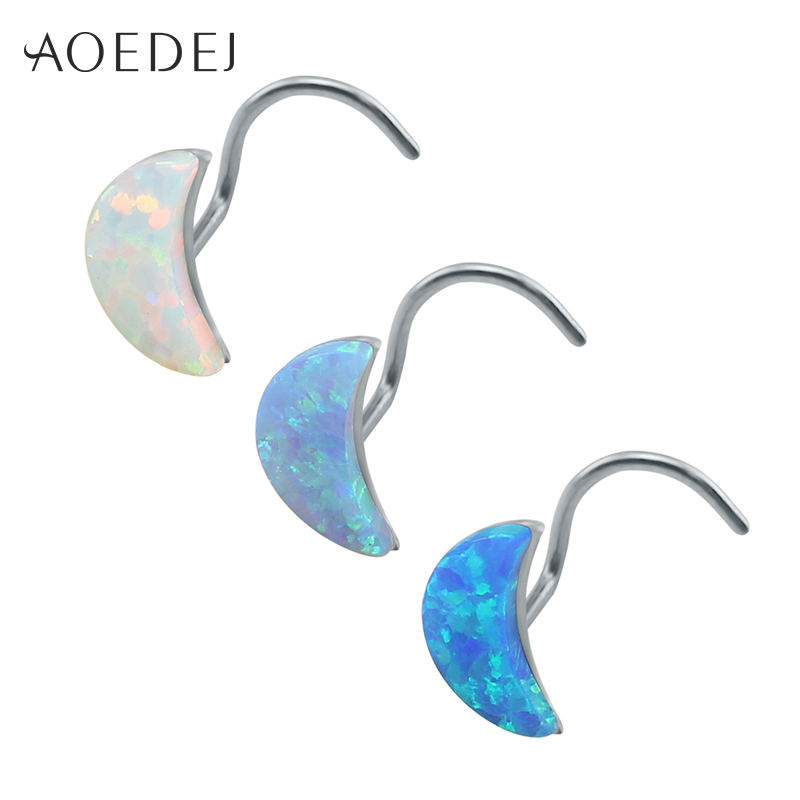 Piercing Nez - Pierre Opale Feuille Lune Bleue - Form L 20g - Bijou Corps Acier Inoxydable
