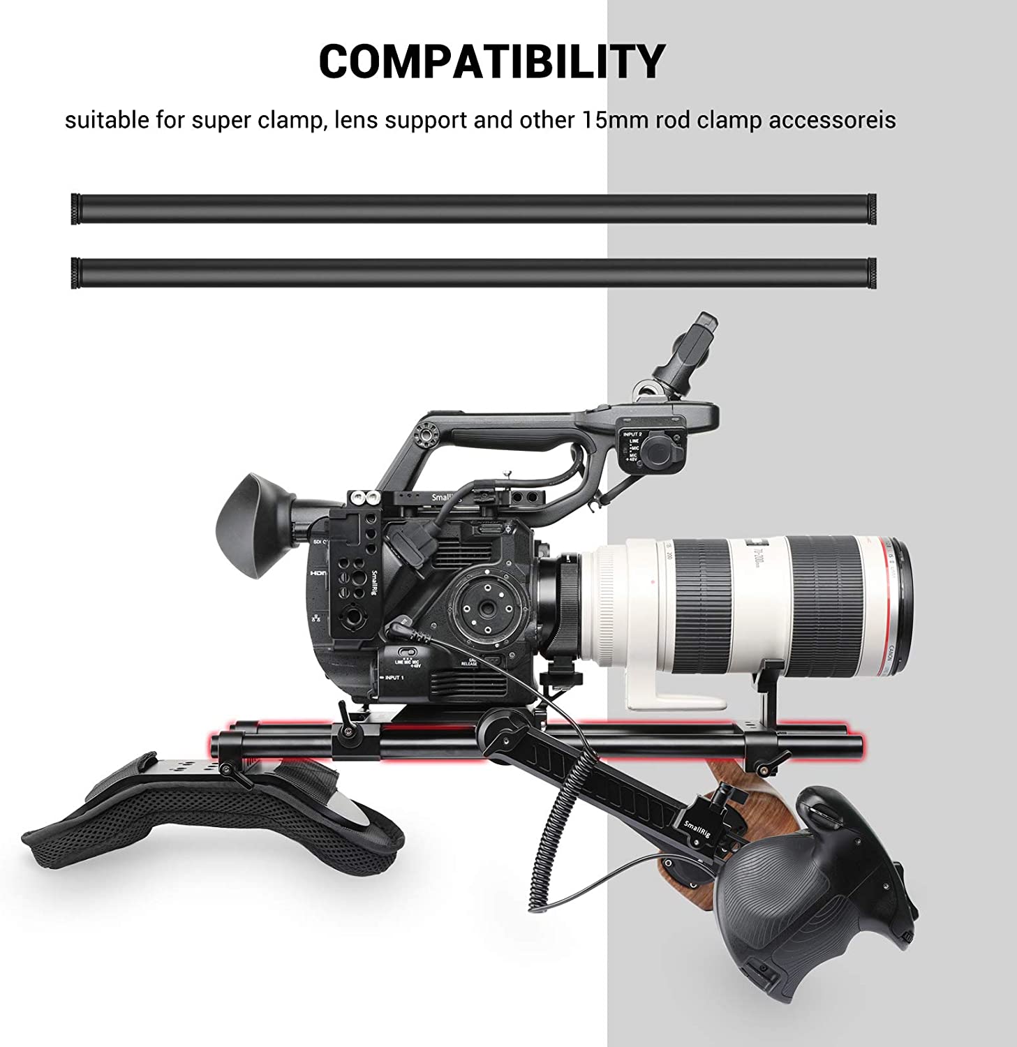 SmallRig 2pcs 15mm Black Aluminum Alloy Rod (M12-40cm) 16 inch Long Rods - 1054