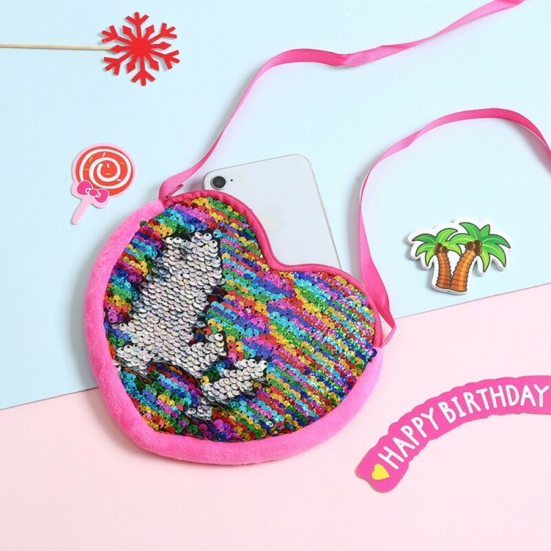 Baby Accessories Kid Baby Girl Love Hearts Sequins Crossbody Coin Purse Wallet Clutch Bags Colorful Rainbow Purses Props