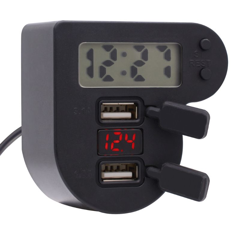 Waterdichte DC12V-24V Motorcycle Dual Usb Charger Met Tijd Klok Led Voltmeter Op/Uit Schakelaar Power Adapter Voor Telefoon Gps tablet