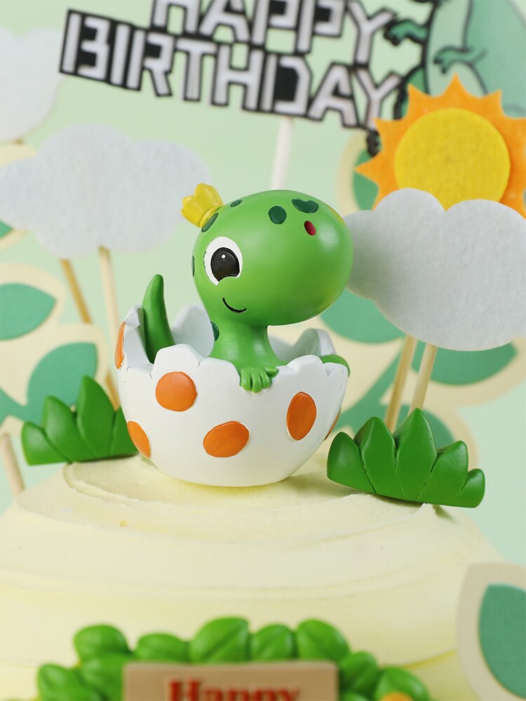 Söt äggskal dinosaurie tecknad baby dekoration lövsnöre archetree cake topper för barn födelsedagsfest tillbehör bakning