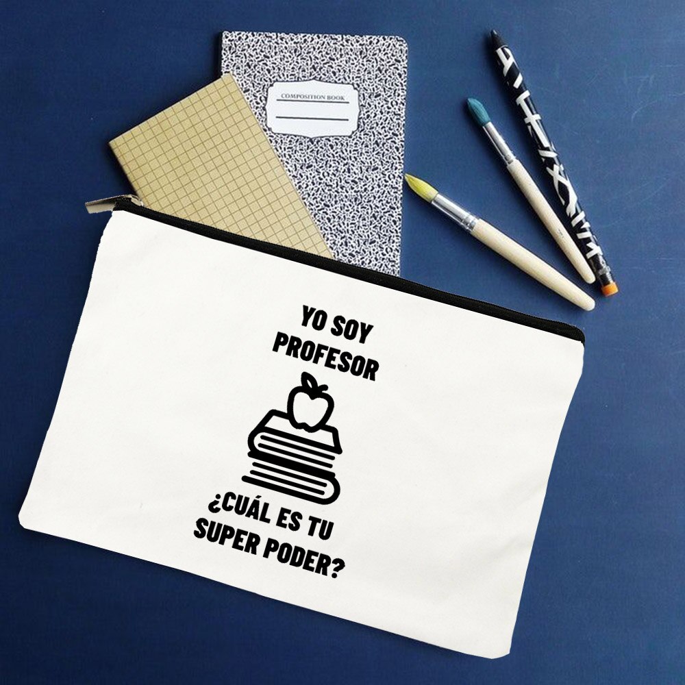 Yo Soy Profesor Cual Es Tu Superpoder Spaans Make Tassen Leraar Canvas Potlood Opslag Pouch Reizen Toiletartikelen Organizer: W01325-TBWH-D