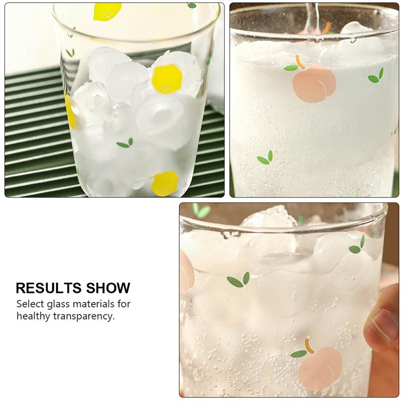 4Pcs Fruit Pattern Glass Cup Cute Fruit Juice Cups Beverage Cup