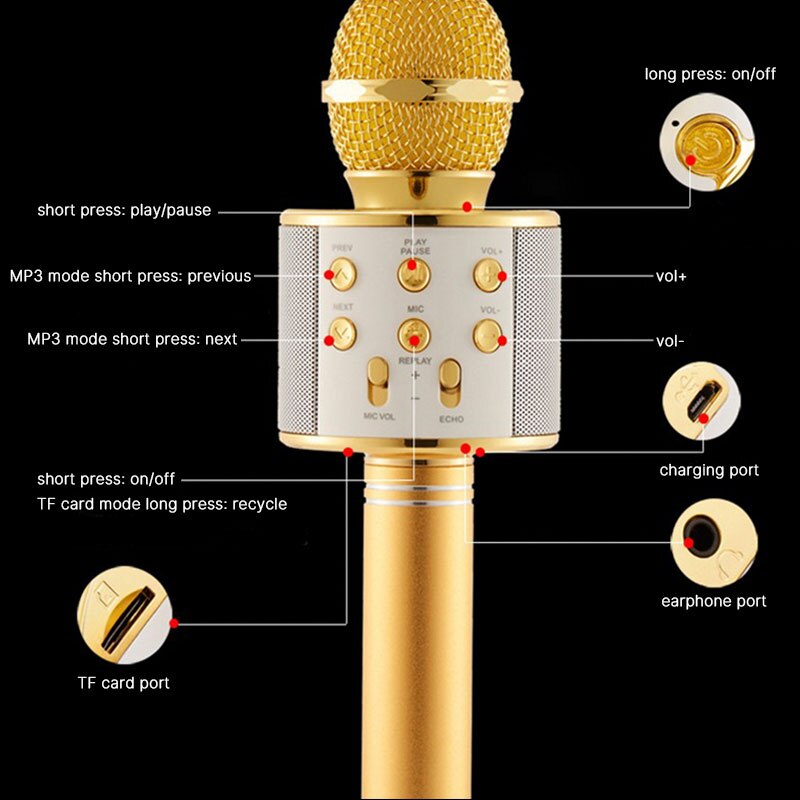 Wireless Bluetooth Microphone Speaker Handheld Microphone Karaoke Mic Music Player Singing Recorder KTV microfone