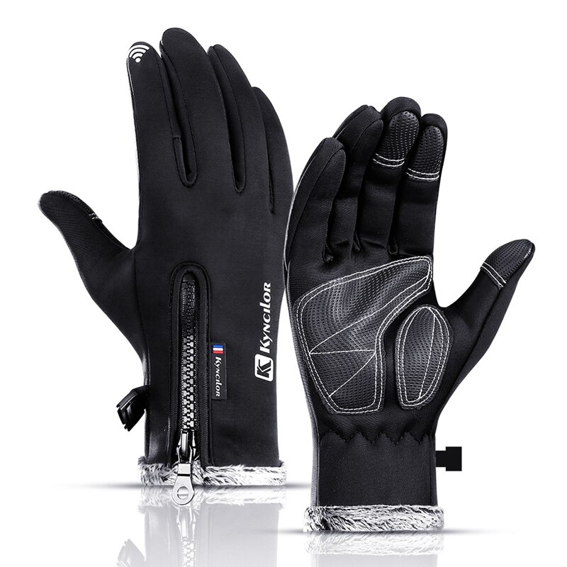 Gants de Ski à écran tactile pour hommes gants de conduite chauds coupe-vent pour femmes avec gants de pêche imperméables en polaire: Black / M