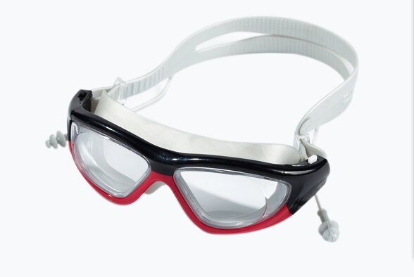 Zwembril met oordopjes anti-condens duikbril heren dames uv-bescherming zwembril duikbril: Zwart en rood