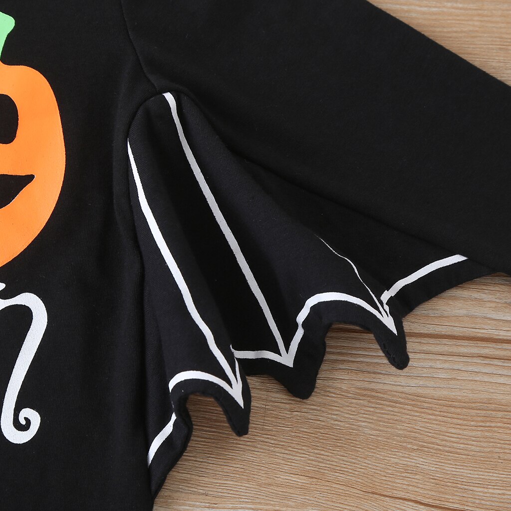 costume di Halloween Del bambino Ragazzi Pagliaccetto Nero Del Manicotto Del Batwing Del Collare Rotondo Zucca Stampato Stampa Tuta Vestiti di Festa 0-24mesi