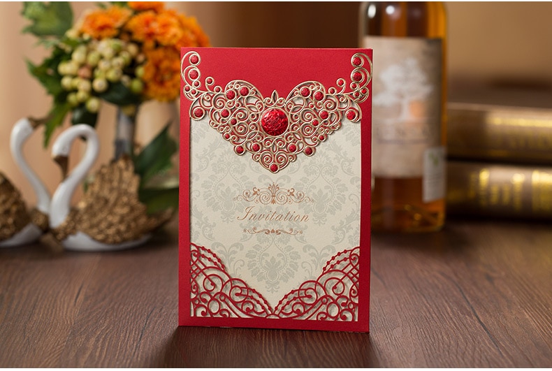 Bruiloft Uitnodiging Kaart Rode 3D Decoratie 185*127mm Inclusief Van Papier, Envelop En Zeehonden