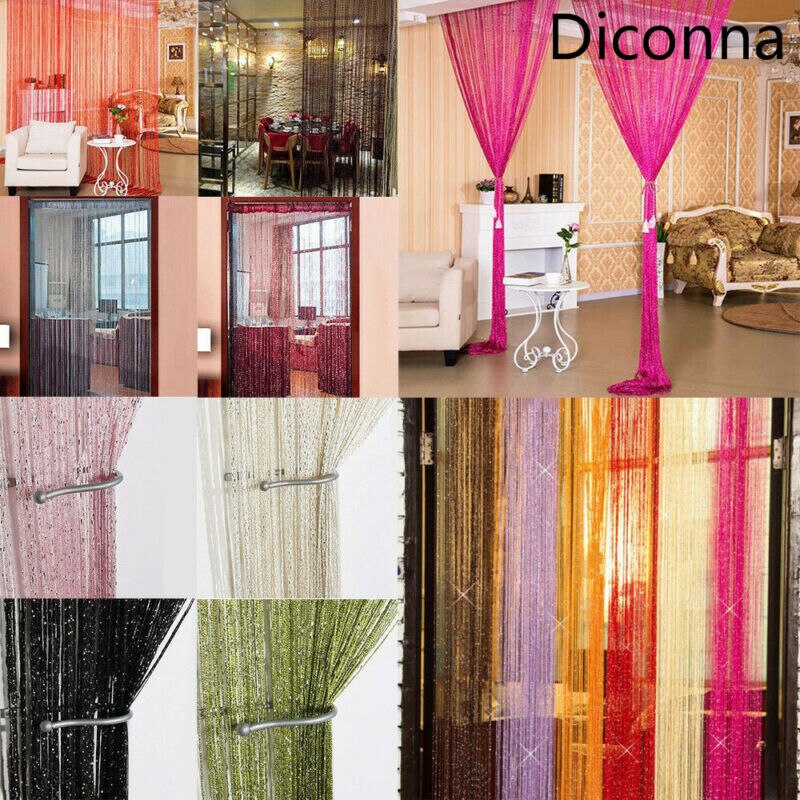 Luxury glass curtain 200x100cm Flash line bright tassel door curtain window divider home decoration curtains