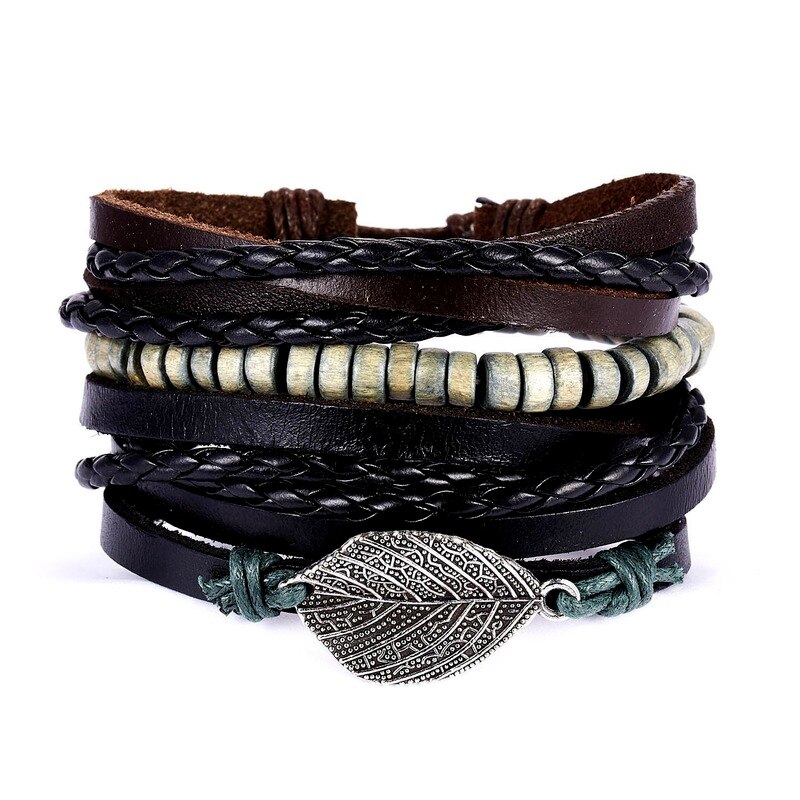 Accessoires de main rétro pour hommes, ensemble réglable en cuir tricoté croisé, Bracelet accessoires pour main, 5 pièces