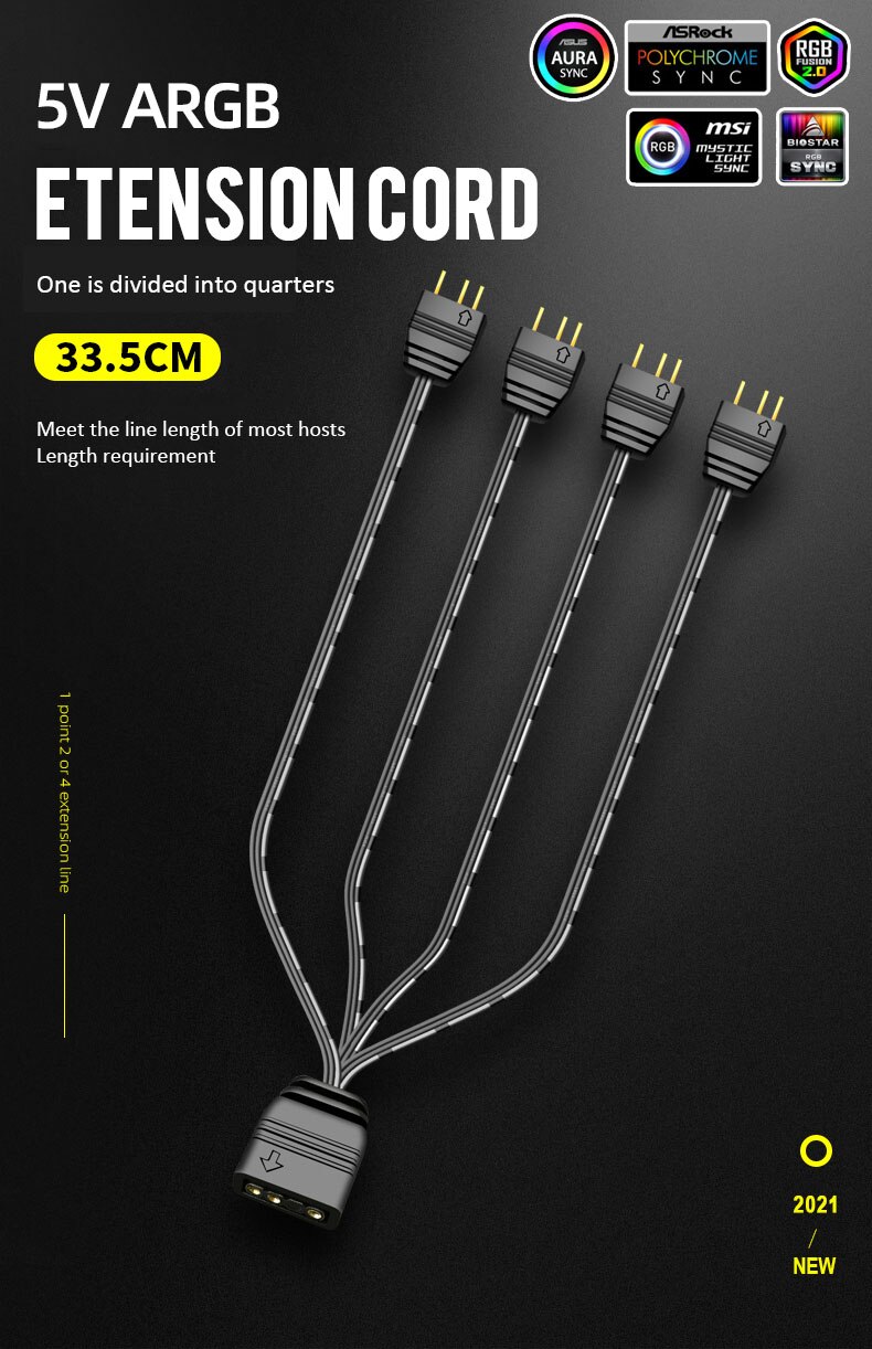 5V 3 Pin 3pin to SATA ARGB Mini Adapter Controller HUB Computer Fan LED Lighting CPU Cooler Water Cooling RGB Control Cable