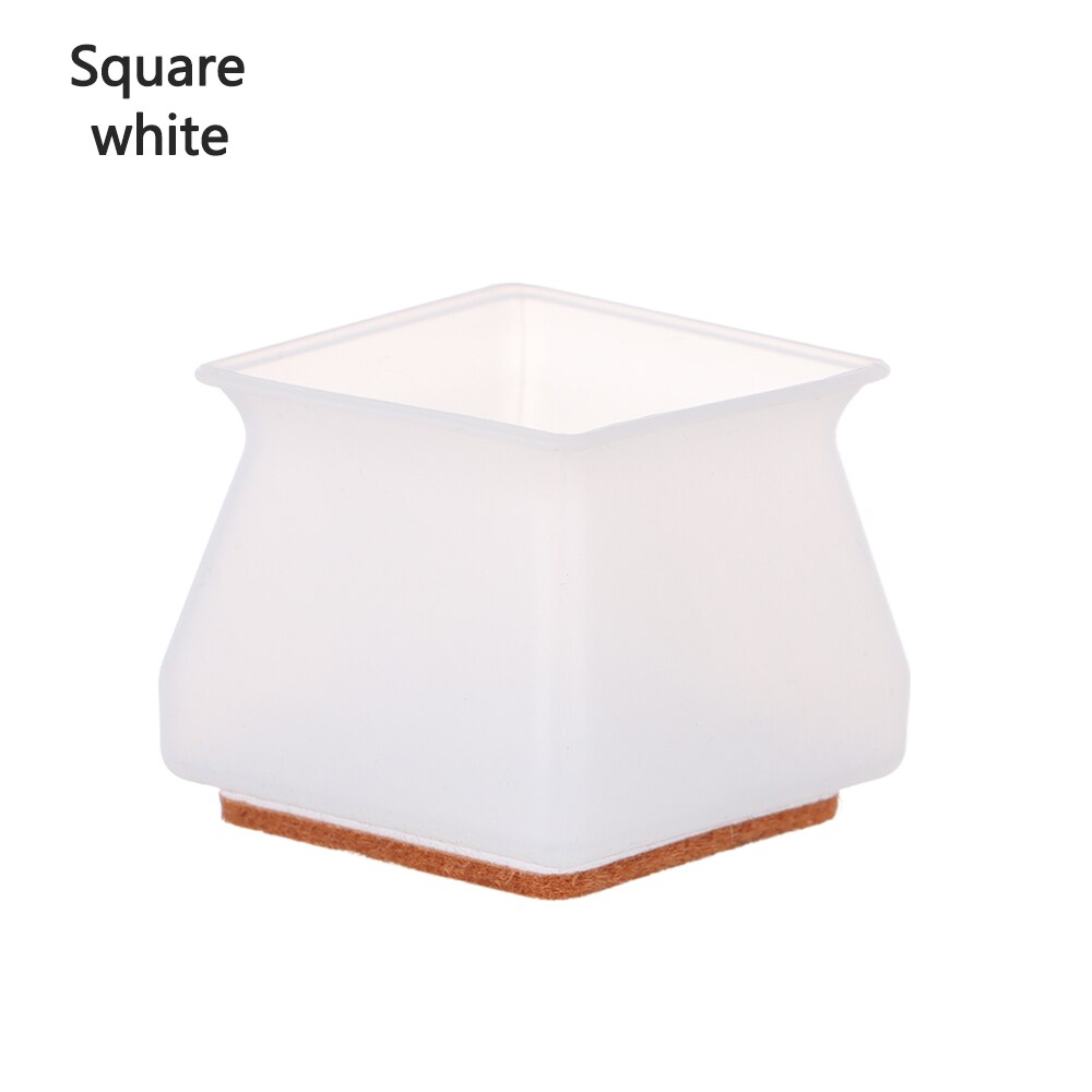 4 Pcs Silicone Round/Square Chair Table Foot Cover Protector Caps with Felt Bottom Furniture Anti-slip Mute Solid Pad: square-white