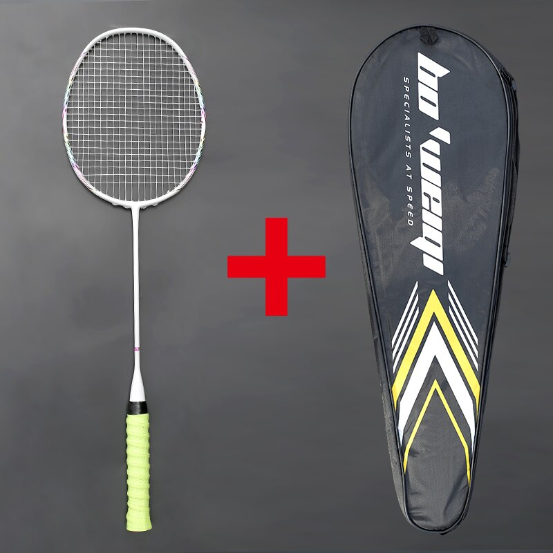 Super Light 8U Full Carbon Fiber Badminton Rackets With Bags String Racket Strung Padel Sports For Adult Kids: white