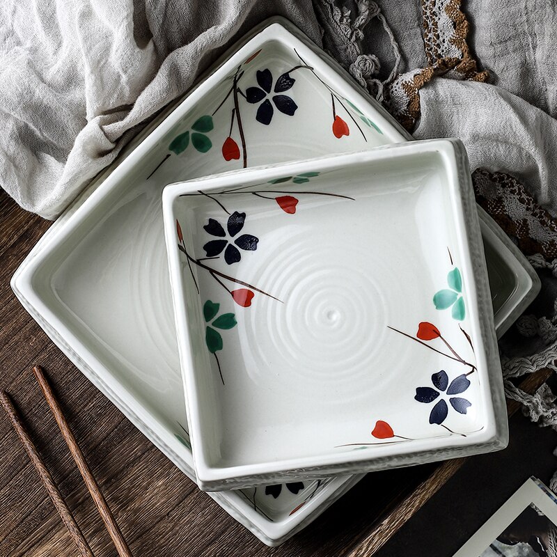 Square Stone Pattern Ceramic Dinner Plates Kitchen Dinner Set Plates and Dishes Japanese Food Sushi Plate Home Breakfast Plate