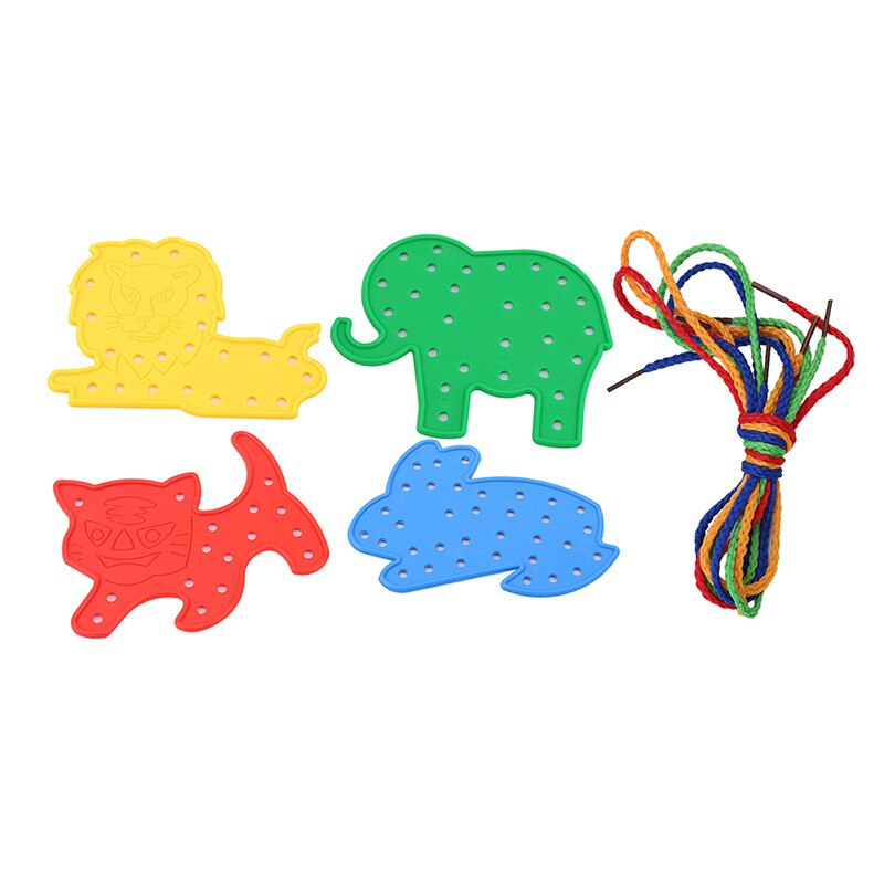 Barn børn legetøj dyr snøre figurer gevind snørebånd uddannelse legetøj værktøj kanin elefant tiger løve dyr plast tråd legetøj