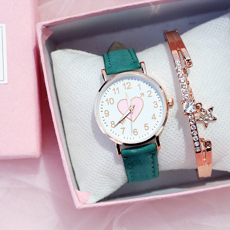 Cute Women Watches Casual Leather Strap Bracelet Lovely Girl Wrist Watch Pink Heart Shape Clocks Relogio Feminino