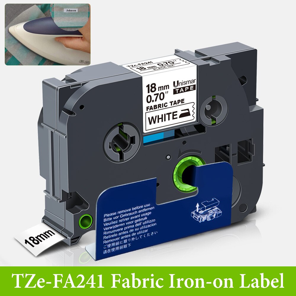 Unismar blandede farver 18mm stofbånd til brother tze -fa4r tze -fa241 tze -fa4 printerbånd til brother p-touch label maker: 18mm sort på hvidt