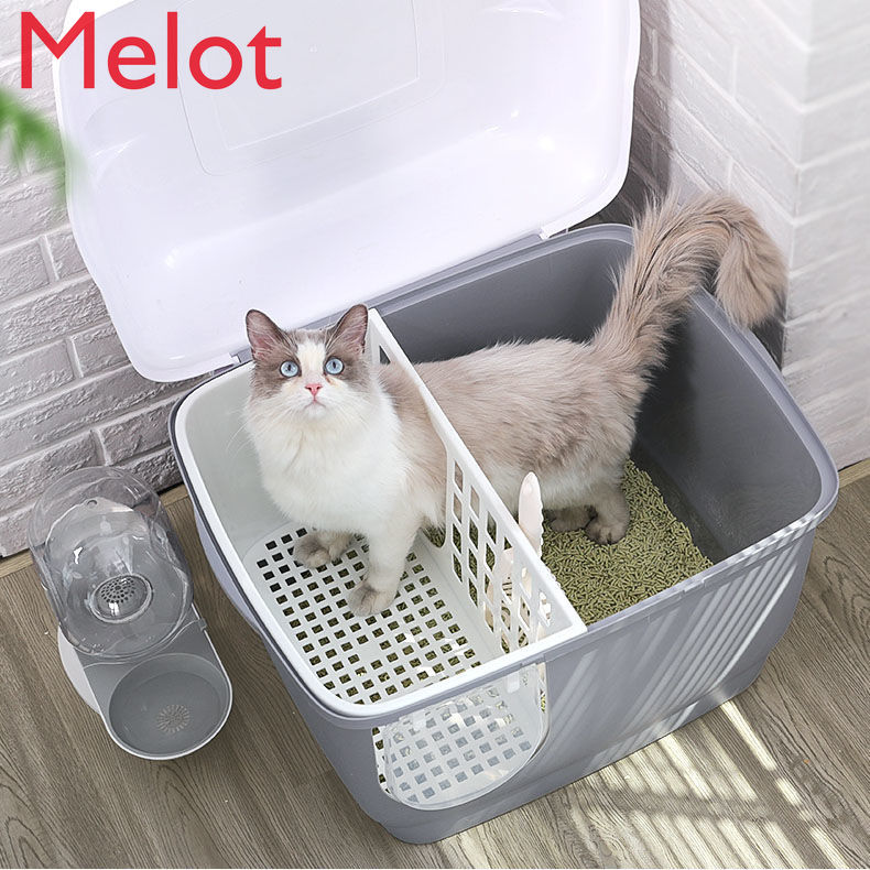 Caja de arena moderna para pasillo, desodorante de inodoro de gran tamaño, canal largo, completamente cerrado, a prueba de salpicaduras, suministros para gatos