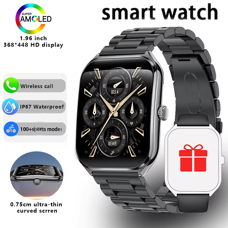 2025 Nuovo 1.96 "Utral Sottile Curvo Schermo Amoled Orologi Intelligenti BT Chiamata Uomo Donna IP68 Impermeabile Monitoraggio della saluto del Sonno Smartwatch: Grigio